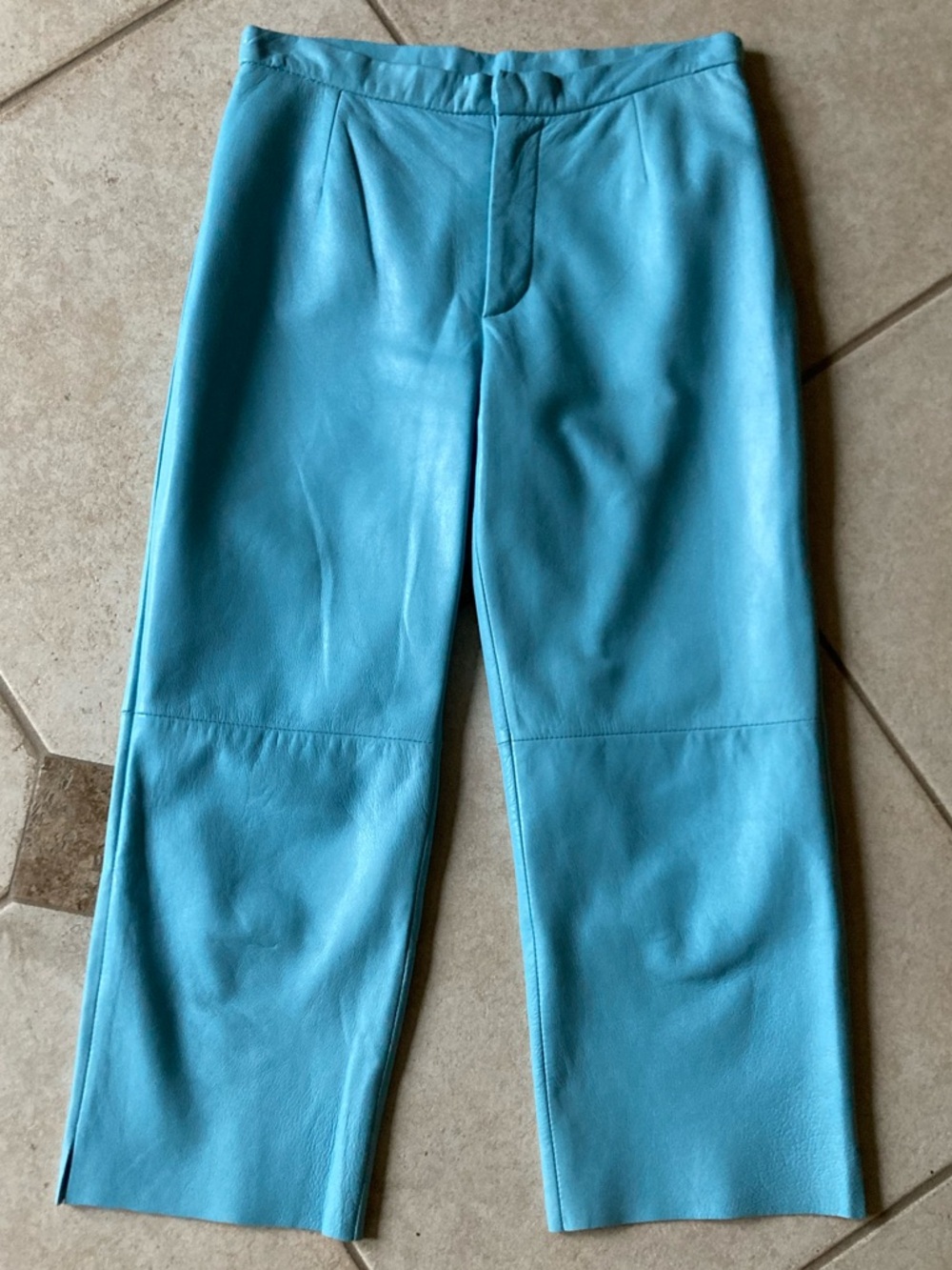 Turquoise Leather Capri Pants